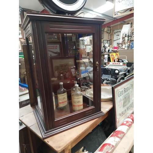 1270 - Early 1900's mahogany counter display cabinet with single glazed door {77 cm H x 53 cm W x 40 cm D}.