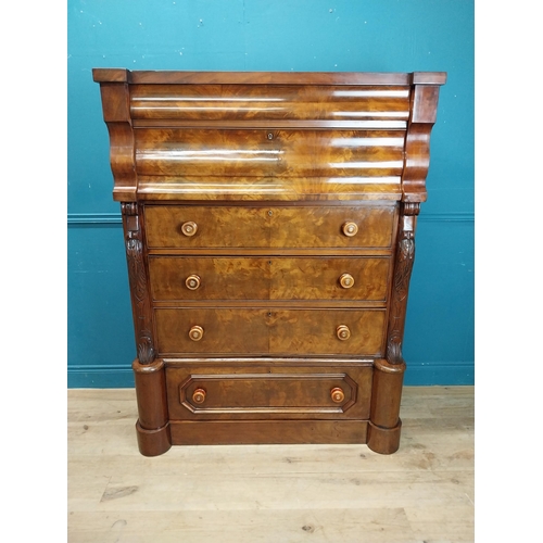 592 - 19th C. flamed mahogany scotch chest with four drawers. {159 cm H x 123 cm W x 54 cm D}.