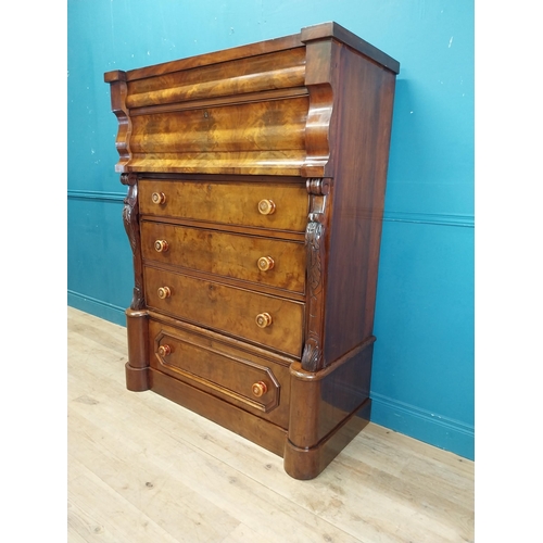 592 - 19th C. flamed mahogany scotch chest with four drawers. {159 cm H x 123 cm W x 54 cm D}.