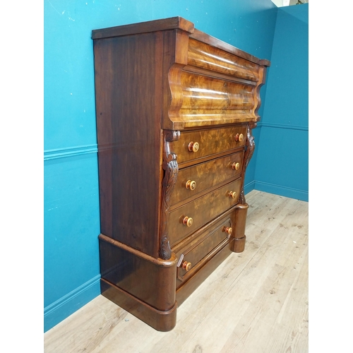 592 - 19th C. flamed mahogany scotch chest with four drawers. {159 cm H x 123 cm W x 54 cm D}.