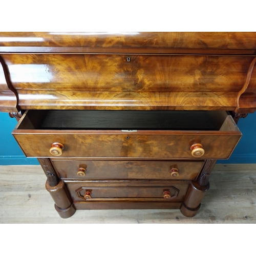 592 - 19th C. flamed mahogany scotch chest with four drawers. {159 cm H x 123 cm W x 54 cm D}.