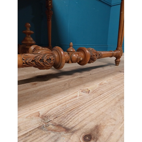 235 - Walnut and partial gilt centre table with marble top raised on carved turned legs {87 cm H x 104 cm ... 