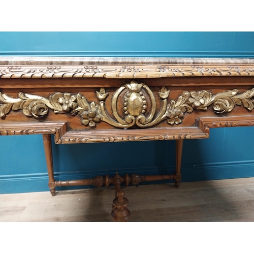 235 - Walnut and partial gilt centre table with marble top raised on carved turned legs {87 cm H x 104 cm ... 