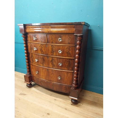 834 - Victorian mahogany scotch chest flanked by barley twist columns with two short drawers over three lo... 