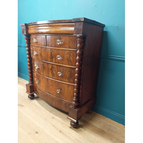 834 - Victorian mahogany scotch chest flanked by barley twist columns with two short drawers over three lo... 