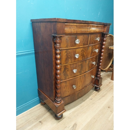 834 - Victorian mahogany scotch chest flanked by barley twist columns with two short drawers over three lo... 