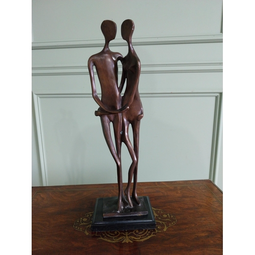 1079 - Exceptional quality contemporary bronze sculpture ' The Lovers'  mounted on marble base {52 cm H x 1... 