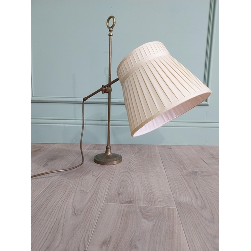 1326 - Good quality brass students lamp with cloth shade {60 cm H x 54 cm W x 28 cm D}.