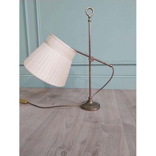 1326 - Good quality brass students lamp with cloth shade {60 cm H x 54 cm W x 28 cm D}.