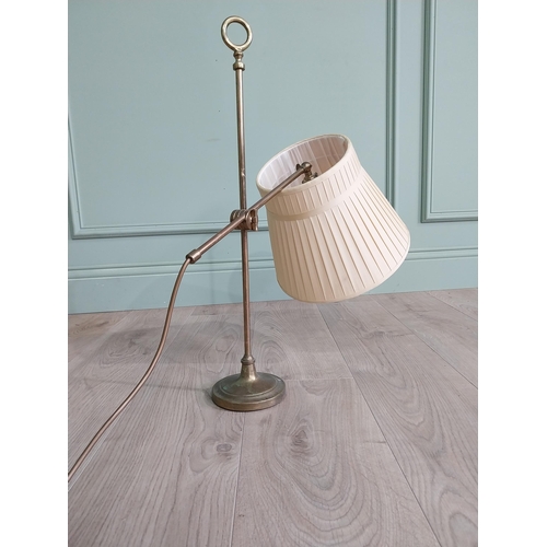 1326 - Good quality brass students lamp with cloth shade {60 cm H x 54 cm W x 28 cm D}.