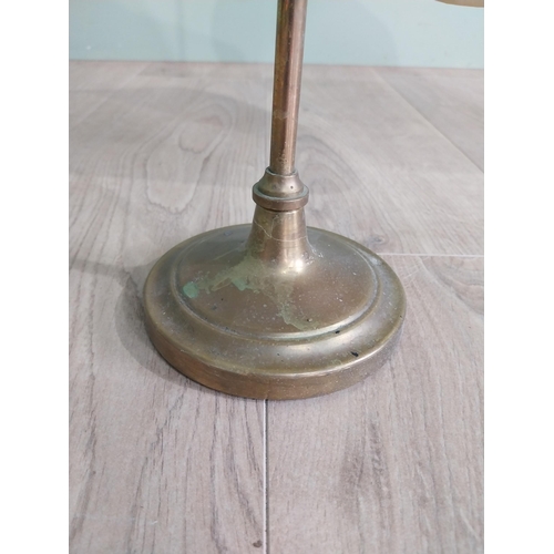 1326 - Good quality brass students lamp with cloth shade {60 cm H x 54 cm W x 28 cm D}.