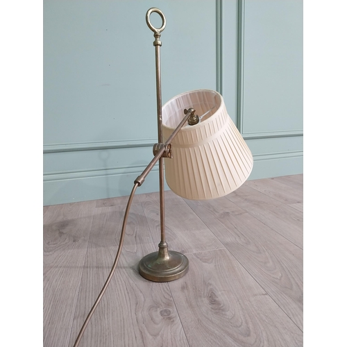 1326 - Good quality brass students lamp with cloth shade {60 cm H x 54 cm W x 28 cm D}.