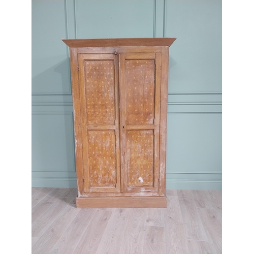 1155 - 19th C. scumbled pine two door cupboard with inverted panels, originally from Co Monaghan { 189cm H ... 