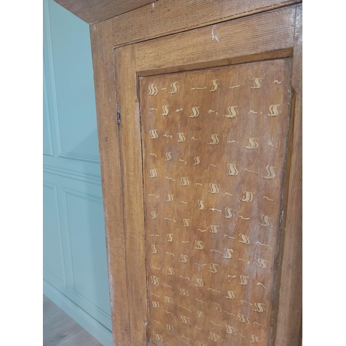 1155 - 19th C. scumbled pine two door cupboard with inverted panels, originally from Co Monaghan { 189cm H ... 