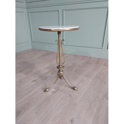 1210 - Good quality Art Nouveau brass lamp table with inset marble top {75 cm H x 41 cm Dia.}.