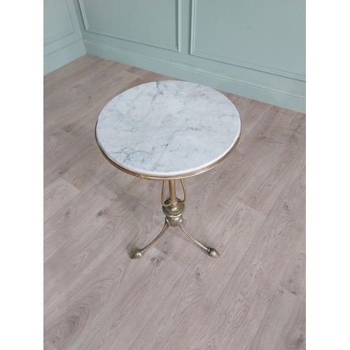 1210 - Good quality Art Nouveau brass lamp table with inset marble top {75 cm H x 41 cm Dia.}.