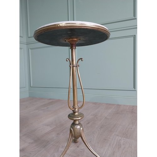 1210 - Good quality Art Nouveau brass lamp table with inset marble top {75 cm H x 41 cm Dia.}.