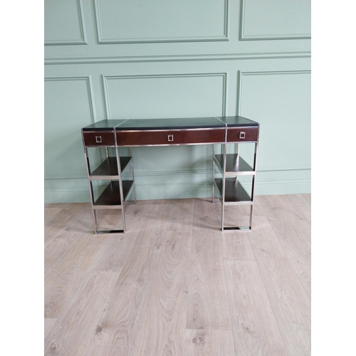 1365 - Exceptional quality chrome and mahogany designer desk with leather top and three drawers in the frie... 