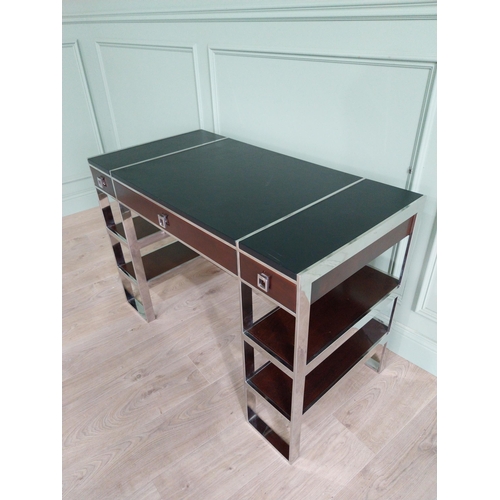 1365 - Exceptional quality chrome and mahogany designer desk with leather top and three drawers in the frie... 