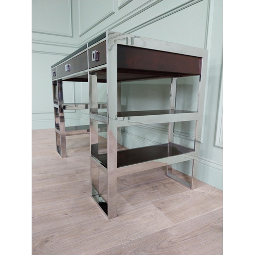 1365 - Exceptional quality chrome and mahogany designer desk with leather top and three drawers in the frie... 