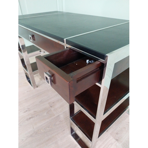 1365 - Exceptional quality chrome and mahogany designer desk with leather top and three drawers in the frie... 