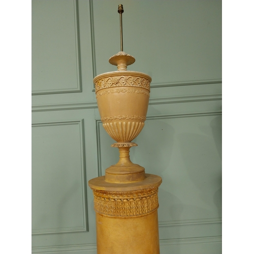 359 - Rare pair of early 20th C. Grand Tour carved plaster urns on pedestals. {160 cm H x 38 cm Dia.}