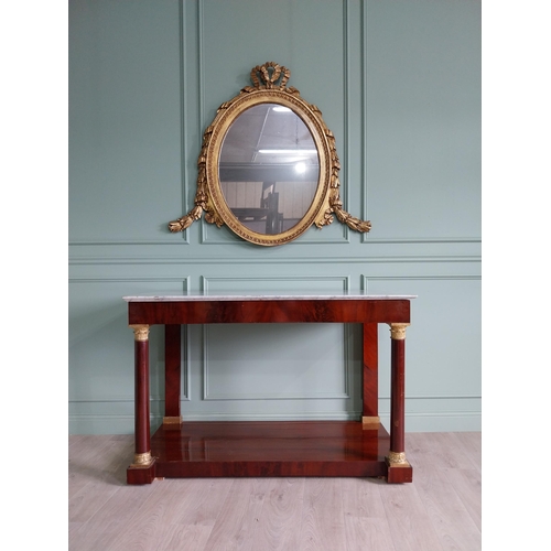 781 - 19th C. mahogany and giltwood console table with marble top {99 cm H x 150 cm W x 73 cm D}.