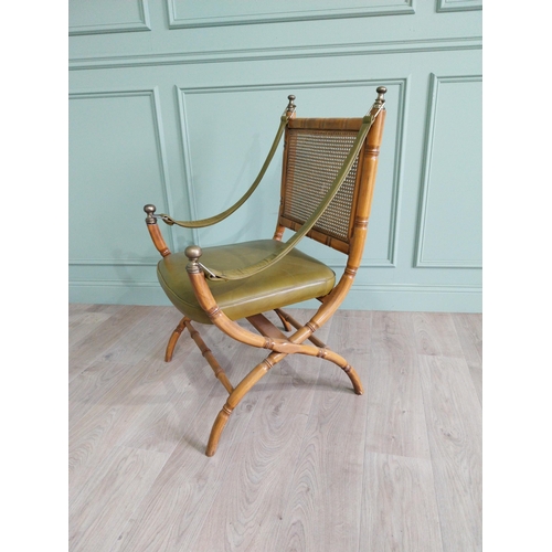 346 - Good quality walnut and leather upholstered chair of lyre form with bergere back. {100 cm H x 70 cm ... 