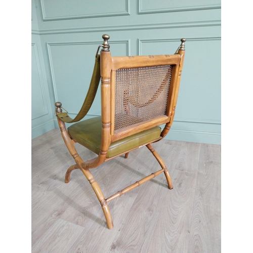 346 - Good quality walnut and leather upholstered chair of lyre form with bergere back. {100 cm H x 70 cm ... 