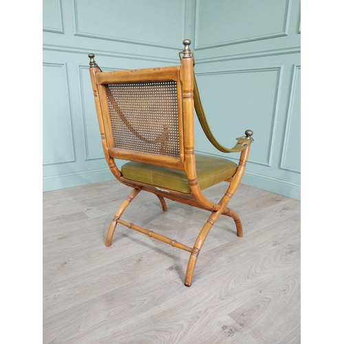 346 - Good quality walnut and leather upholstered chair of lyre form with bergere back. {100 cm H x 70 cm ... 