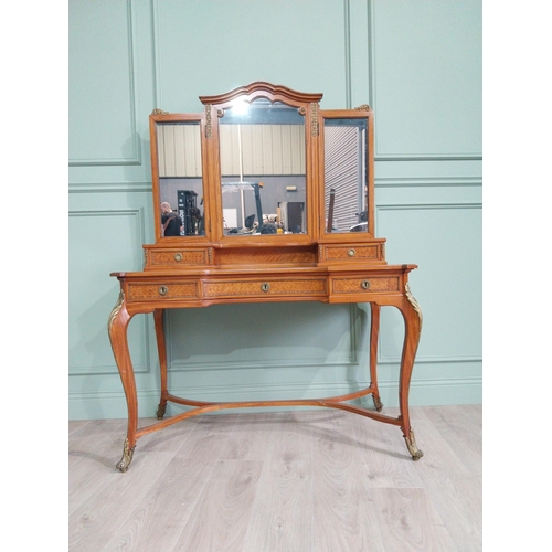 1096 - Edwardian Kingwood dressing table with ormolu mounts raised on cabriole legs {164 cm H x 116 cm W x ... 