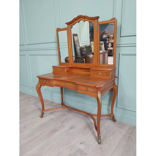 1096 - Edwardian Kingwood dressing table with ormolu mounts raised on cabriole legs {164 cm H x 116 cm W x ... 