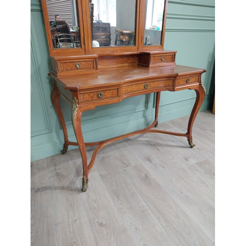 1096 - Edwardian Kingwood dressing table with ormolu mounts raised on cabriole legs {164 cm H x 116 cm W x ... 