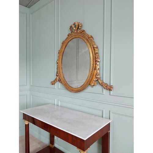 828 - Good quality French giltwood oval wall mirror {121 cm H x 136 cm W}.