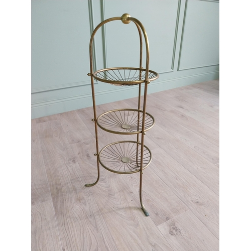 918 - Good quality Edwardian brass vegetable rack {80 cm H x 38 cm Dia.}.