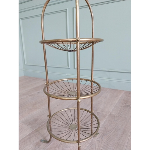 918 - Good quality Edwardian brass vegetable rack {80 cm H x 38 cm Dia.}.