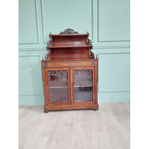 1116 - Good quality William IV mahogany side cabinet with one long drawer over two glazed doors {160 cm H x... 