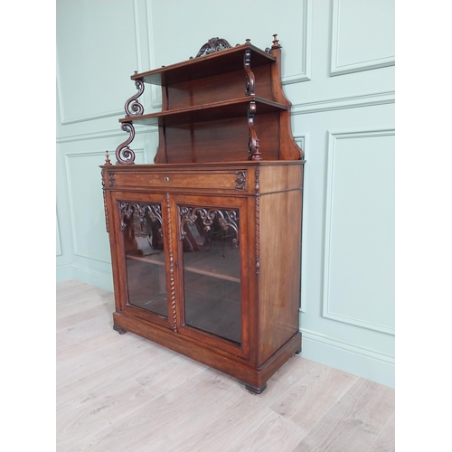 1116 - Good quality William IV mahogany side cabinet with one long drawer over two glazed doors {160 cm H x... 