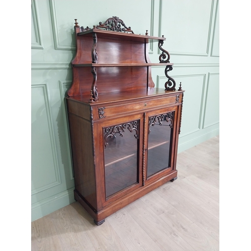 1116 - Good quality William IV mahogany side cabinet with one long drawer over two glazed doors {160 cm H x... 