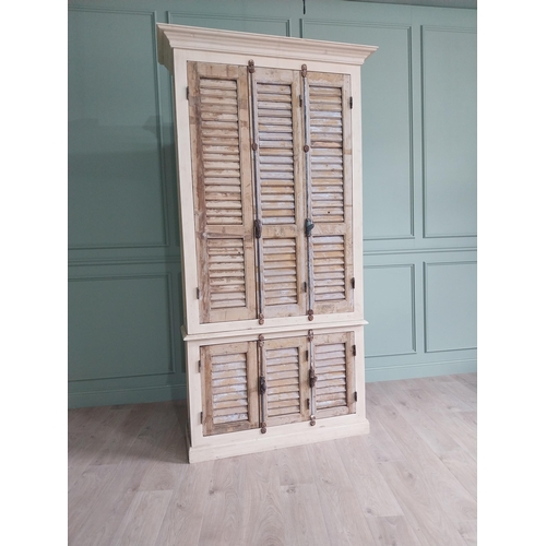 755 - Good quality French painted pine pantry cupboard with shutter doors {247 cm H x 126 cm W x 48 cm D}.