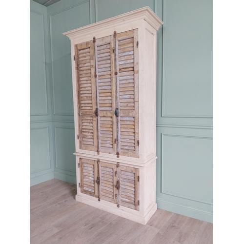 755 - Good quality French painted pine pantry cupboard with shutter doors {247 cm H x 126 cm W x 48 cm D}.