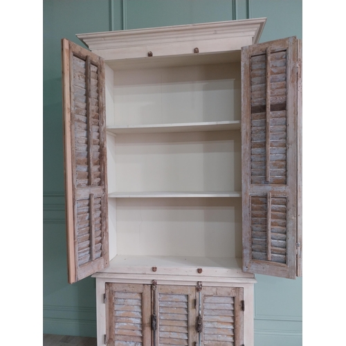 755 - Good quality French painted pine pantry cupboard with shutter doors {247 cm H x 126 cm W x 48 cm D}.