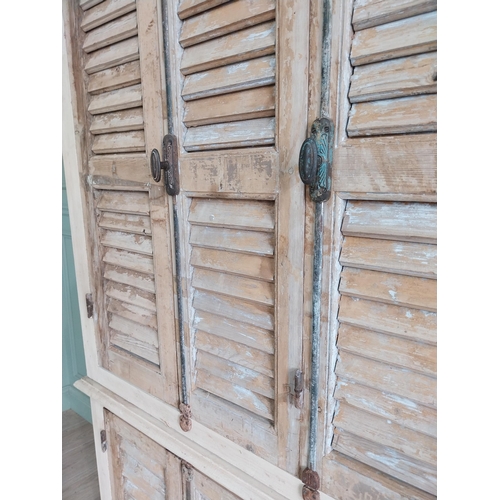 755 - Good quality French painted pine pantry cupboard with shutter doors {247 cm H x 126 cm W x 48 cm D}.