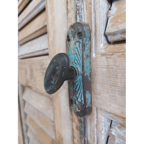 755 - Good quality French painted pine pantry cupboard with shutter doors {247 cm H x 126 cm W x 48 cm D}.