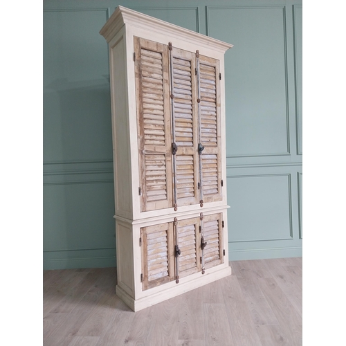 755 - Good quality French painted pine pantry cupboard with shutter doors {247 cm H x 126 cm W x 48 cm D}.