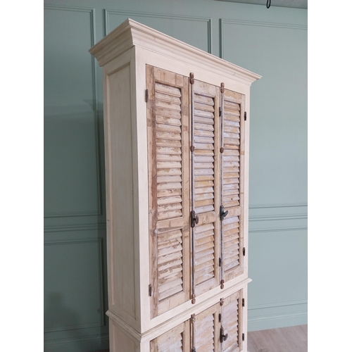 755 - Good quality French painted pine pantry cupboard with shutter doors {247 cm H x 126 cm W x 48 cm D}.