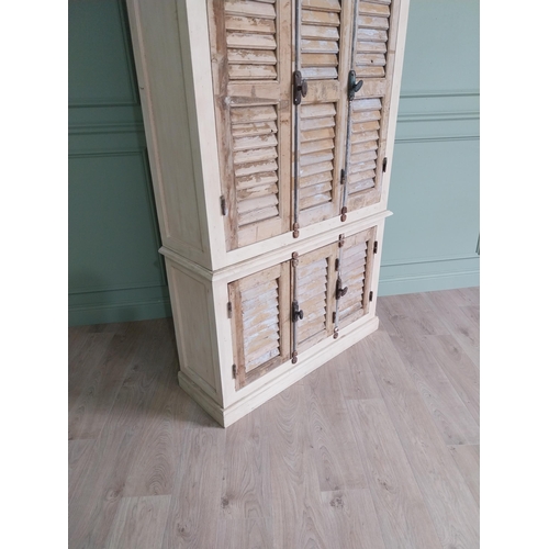 755 - Good quality French painted pine pantry cupboard with shutter doors {247 cm H x 126 cm W x 48 cm D}.