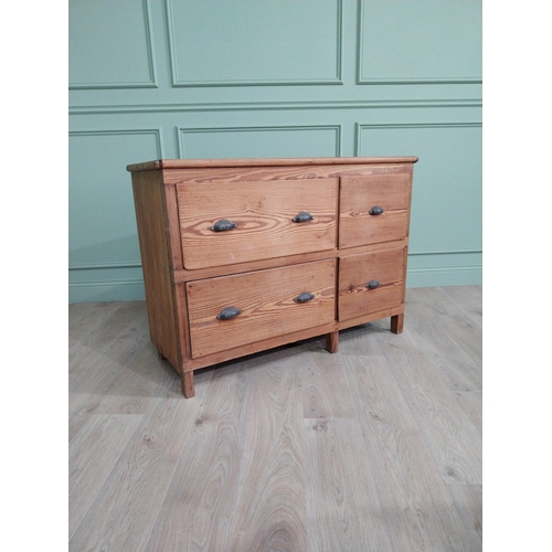 1168 - 19th C. pine kitchen side cabinet with four drawers and decorative handles. {87 cm h x 119 cm W x  5... 