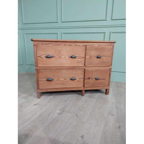 1168 - 19th C. pine kitchen side cabinet with four drawers and decorative handles. {87 cm h x 119 cm W x  5... 