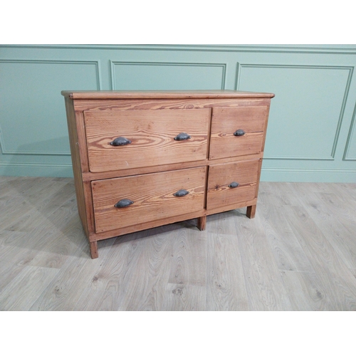 1168 - 19th C. pine kitchen side cabinet with four drawers and decorative handles. {87 cm h x 119 cm W x  5... 